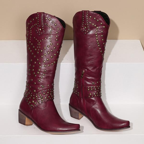 Abbott - Elegant boots with metal studs and solid heel